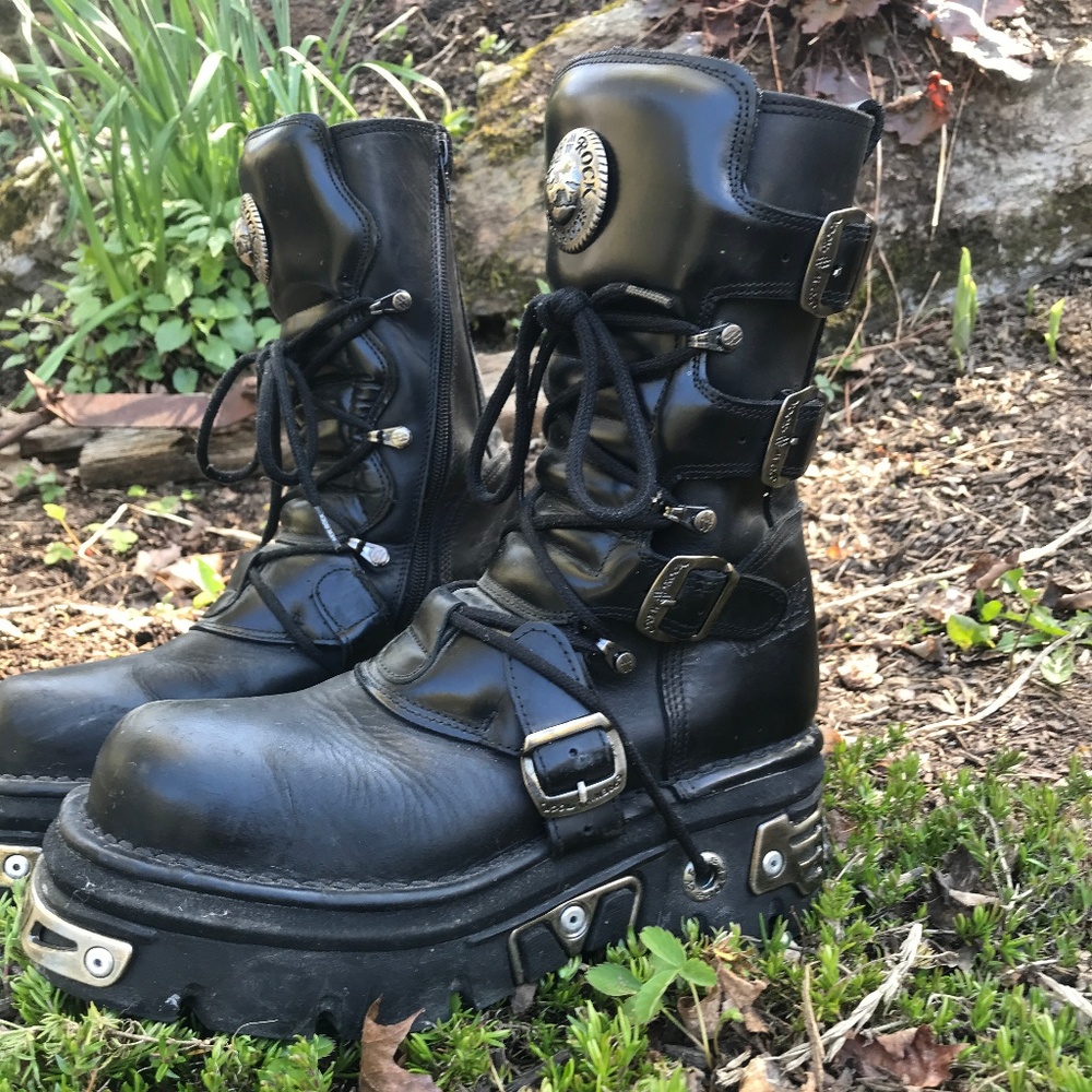 New Rock Black Leather Boots UK Size 42